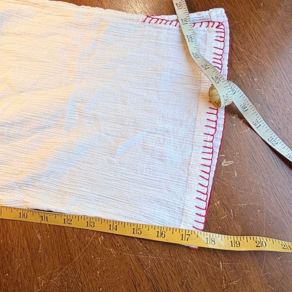 White Crinkle Rayon Crop Pants Sz Large Bloomers Red‎ Blanket Stitch Hem Boho - Picture 7 of 7